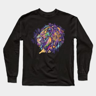 Lion digital colorful vector illustration in graffiti sketch style Long Sleeve T-Shirt